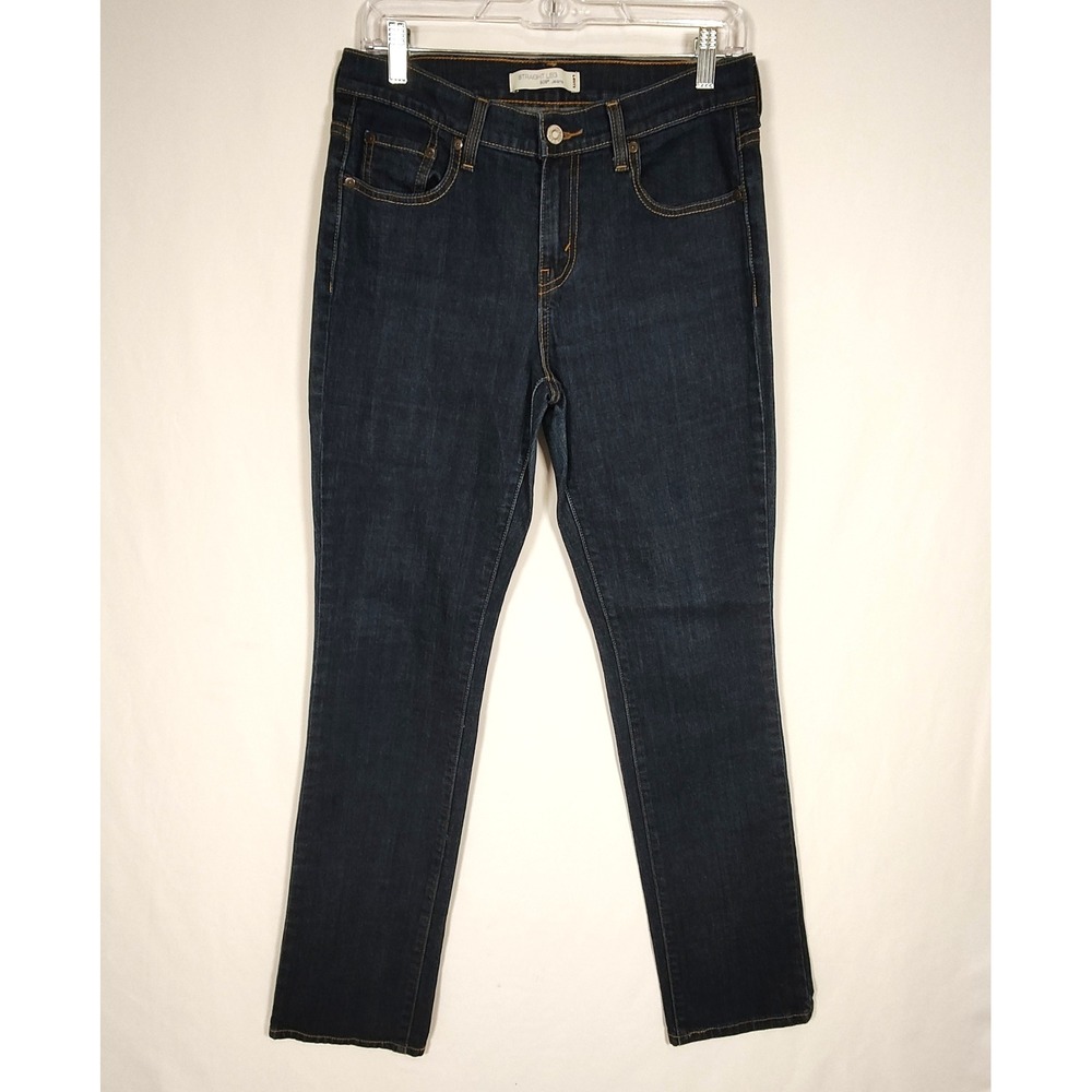 Levi's 505 Straight Leg Jeans Women's 6 Long Dark Wash Stretch Denim